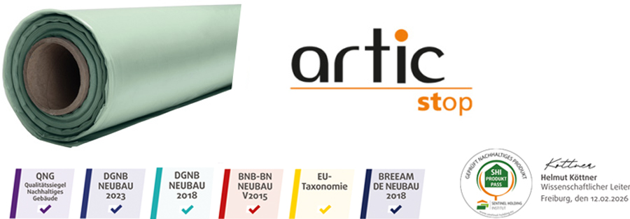 Dampfbremsfolie grün mit Zertifizierungen vom SHI Produktpass